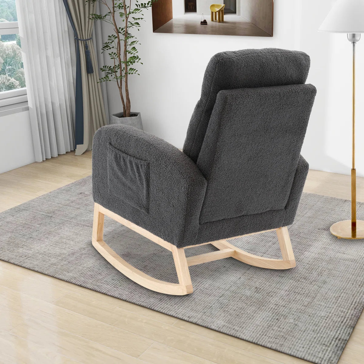 Modern High-Back Rocking Armchair, Dark Gray