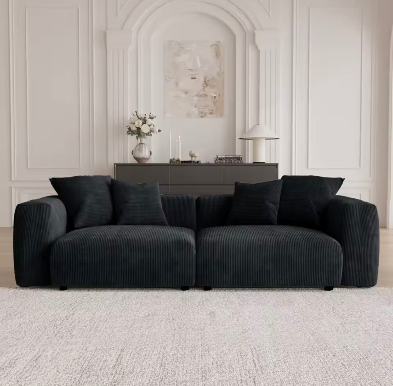 102” Beige Modular Sectional Sofa for Living Room, Modern Corduroy Couch