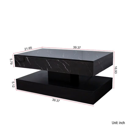 Modern Black Coffee Table with Storage, Coffee Table with LED Lights