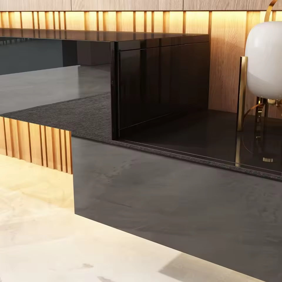 Black Floating TV Console with LED Lighting, Wall-Mounted Media Unit