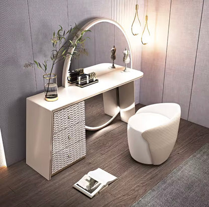 Solid Wood LED Vanity Table Set with HD Mirror & Storage Drawers