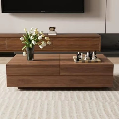 Mid-Century Expandable Brown Coffee Table with Storage