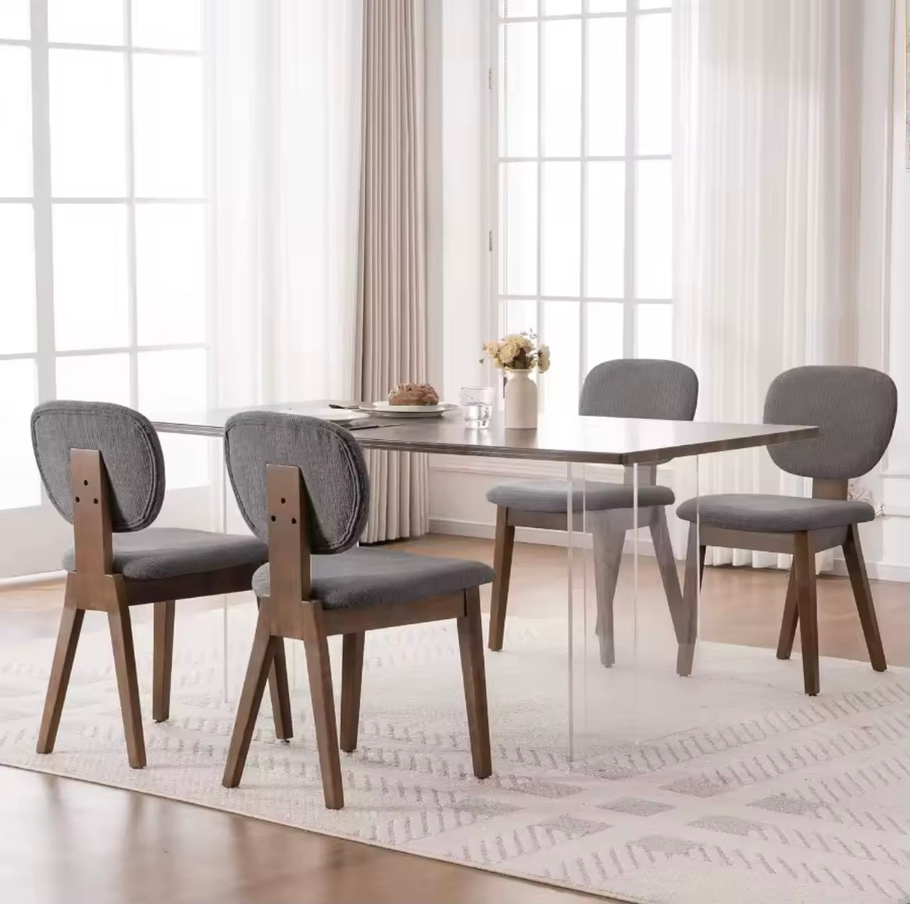 Set of 2 Chenille Upholstered Mid Century Dining Chairs