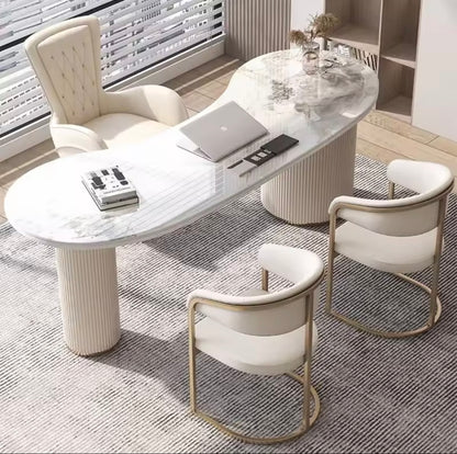 Italian Rock Slab Desk with Drawers and USB Ports, White