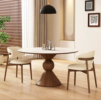 Sintered Stone Top Scandinavian Dining Table with Solid Wood Base