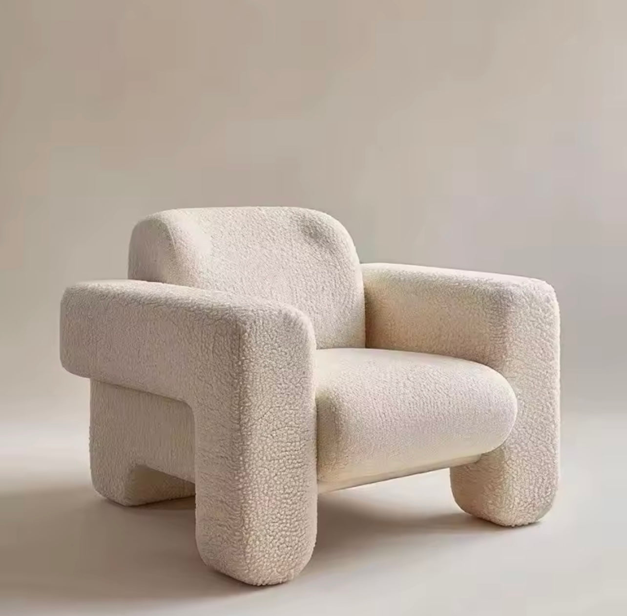 Compact Modern Single Sofa Chair, Beige Lambswool Accent Chair