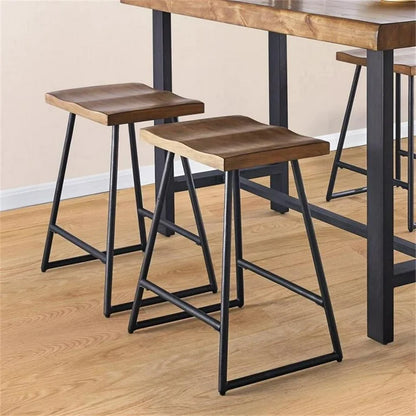 Set of 2 Wood Bar Stools for Small Spaces - Brown Counter Stools