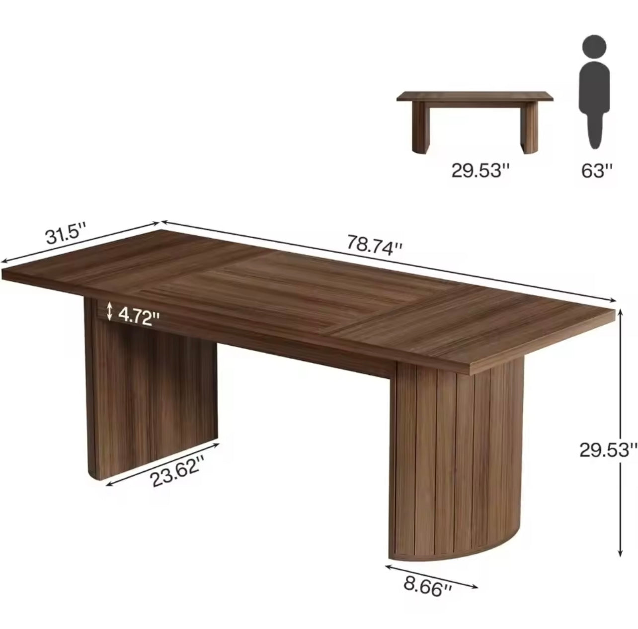 Walnut Wood Dining Table for 6–8, Minimalist Rustic Kitchen Table