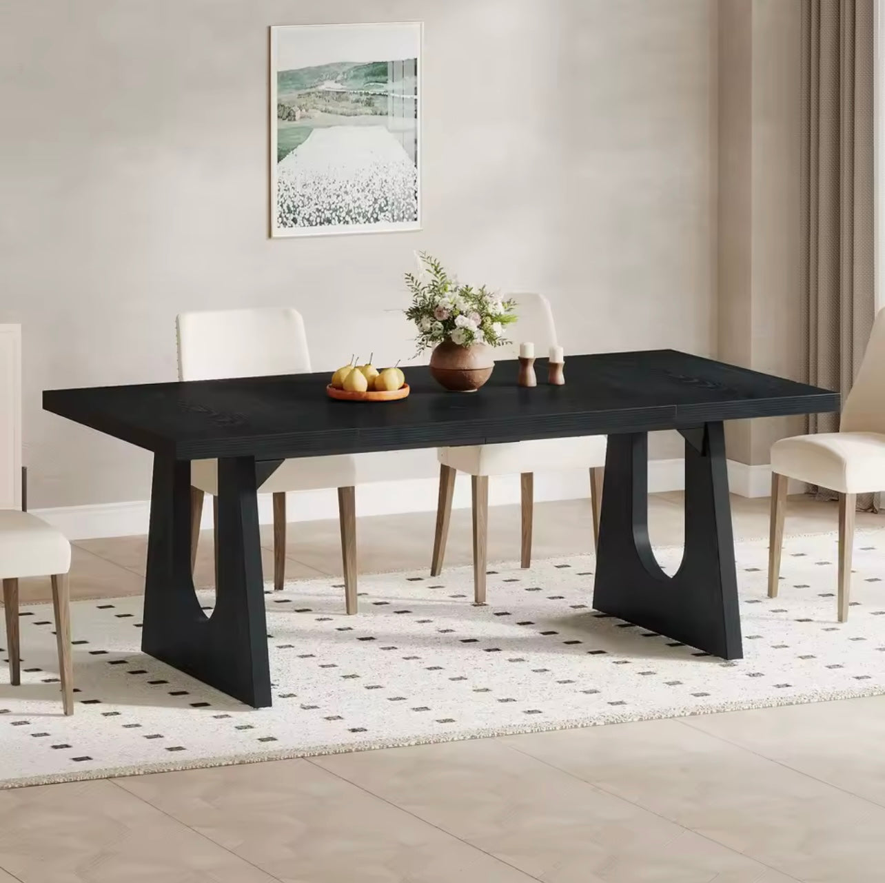 70.9” Oak and Black Large Modern Dining Table for 6-8 People