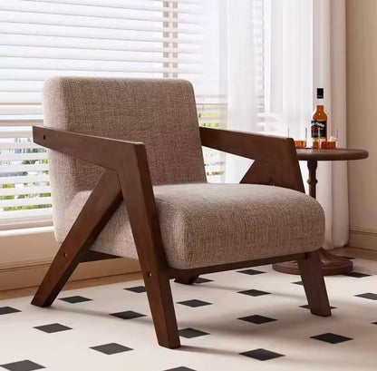 Nordic Solid Wood Armchair, Decorative Linen Single Chair