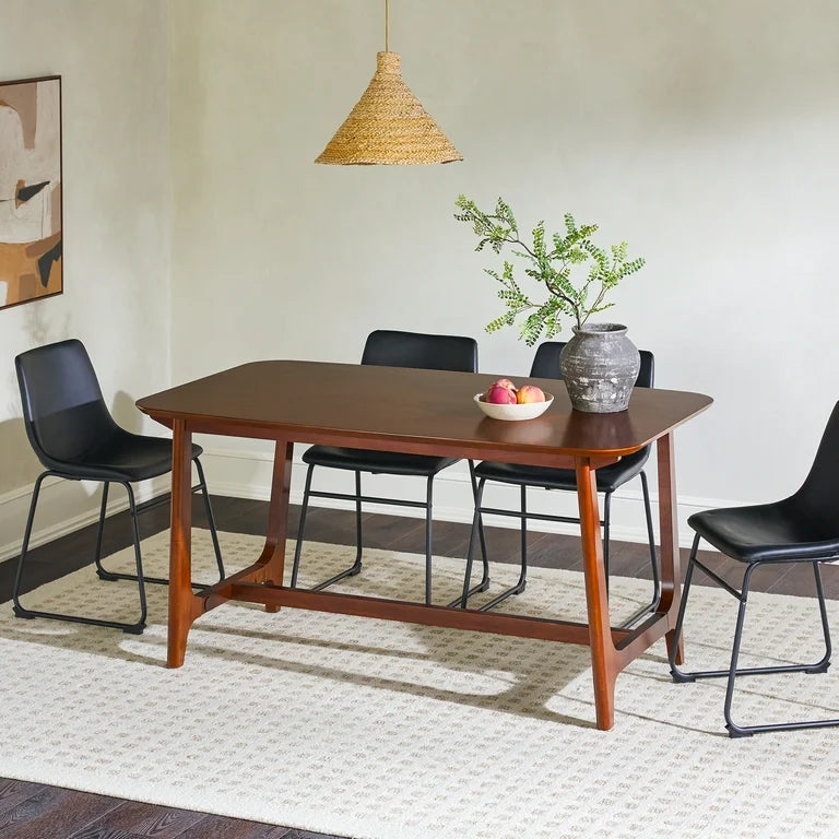 Mid-Century Walnut Veneer Dining Table with Trestle