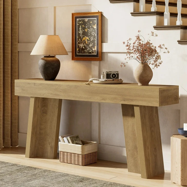 Farmhouse Narrow Entryway Table, Large Wood Console Table