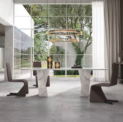 Italian Bulgari White Natural Marble Dining Table with Y-Shaped Base
