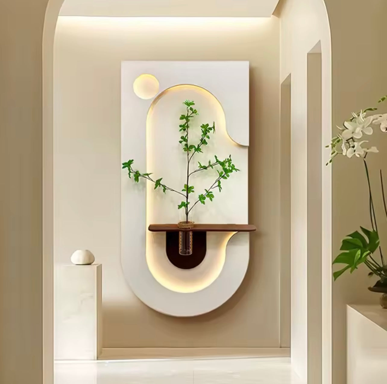 White LED Vase 3D Wall Art Decor with Green Plant