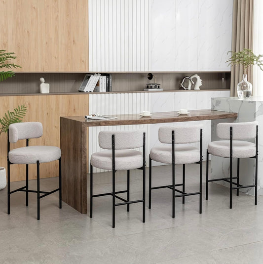 4 Grey 24" Boucle Upholstered Bar Stools
