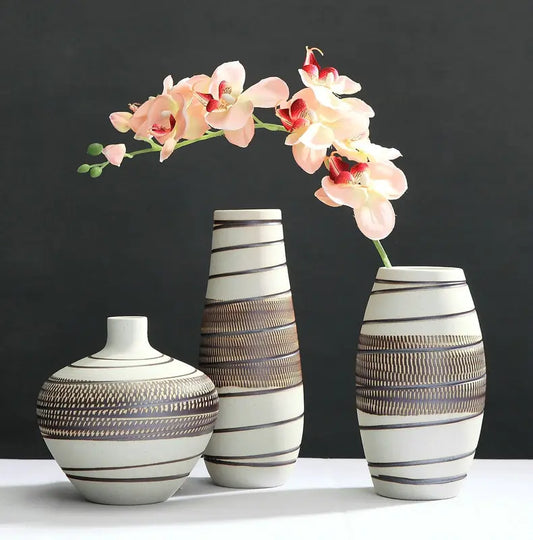 Minimalist Vintage Ceramic Vase Set (3 pcs)