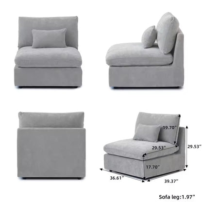 Modular Sectional Sofa, U-Shaped Down-Filled Couch with Ottoman
