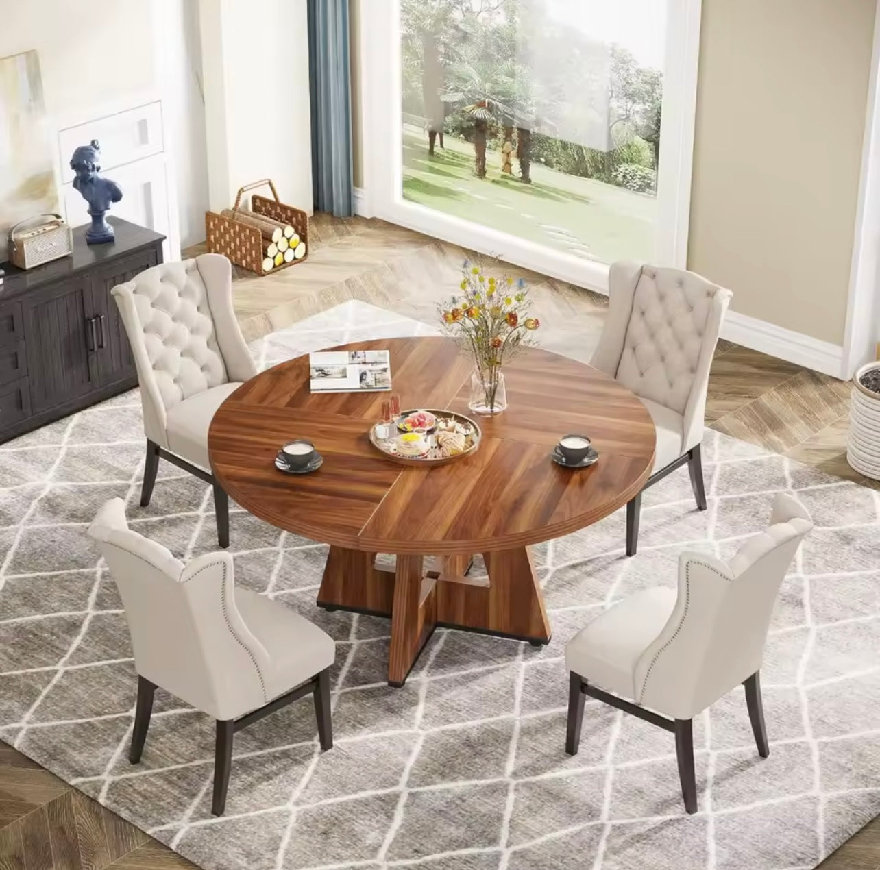 47” Round Rustic MDF Dining Table, Seats 4
