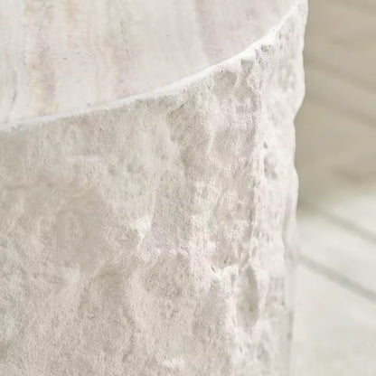 Round Cement Stone Drum Coffee Table, Fiberglass Faux Marble Finish