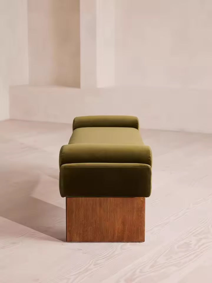 Velvet Upholstered Ribbed-Leg Vanity Bench