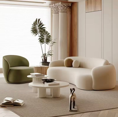 Beige Curved Lounge Sofa with Double Backrest