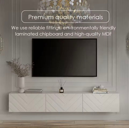 71” Beige Floating TV Console with Push-to-Open Media Cabinet