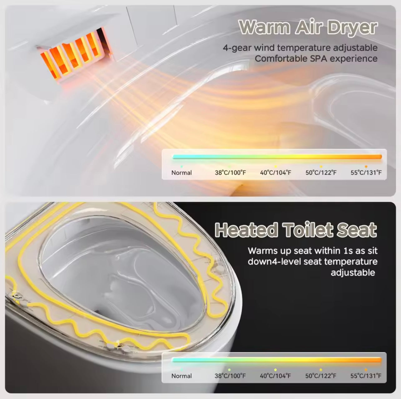 Smart Bidet Toilet, ADA Height, Heated Seat, Voice Control, Auto Deodorization & Dual Flush