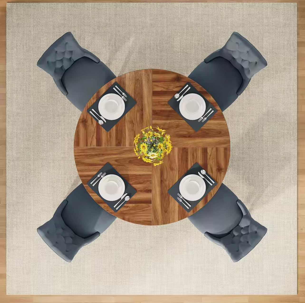 Farmhouse Round Dining Table, Rustic Wooden Kitchen Table for 4–6