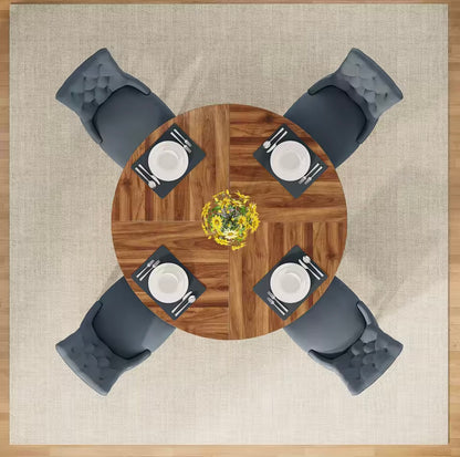 Farmhouse Round Dining Table, Rustic Wooden Kitchen Table for 4–6