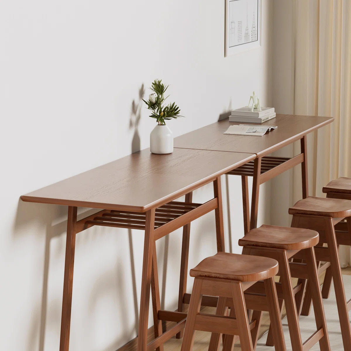 3-Piece Retro Pub Dining Set with Shelf & Hooks