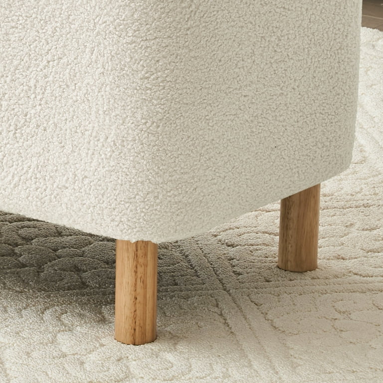 White Upholstered Entryway Storage Ottoman Bench