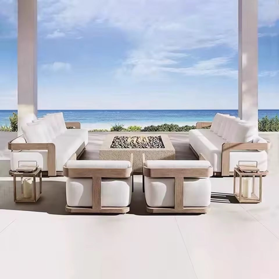 Teak Outdoor Garden Furniture Set with Beige Cushions