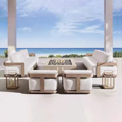 Teak Outdoor Garden Furniture Set with Beige Cushions