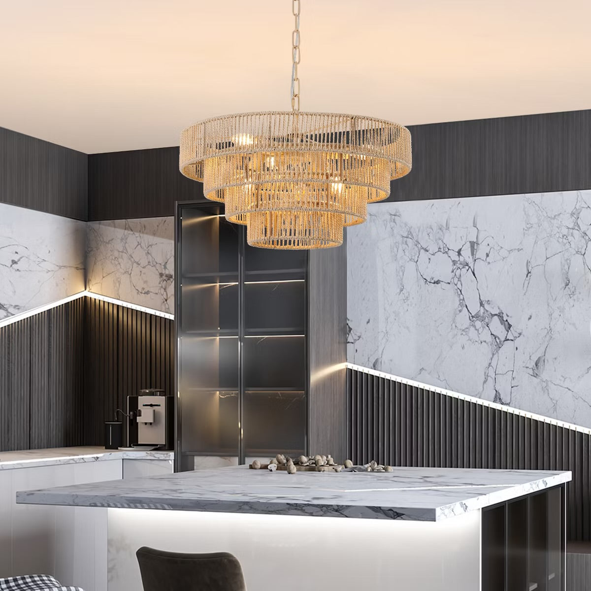 Rattan Chandelier – 4-Layer Farmhouse Pendant