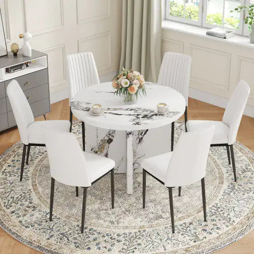 Round Dining Table 42” White MDF Pedestal Base