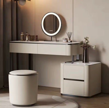 Beige Minimalist Vanity Table with Rock Slab Countertop