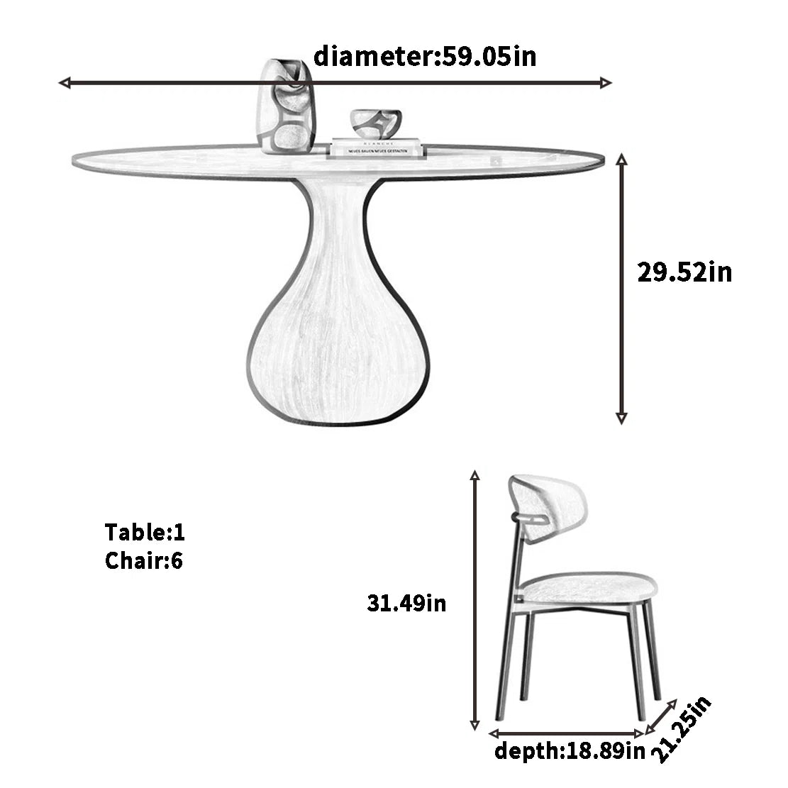 Round Sintered Stone Dining Table with Solid Wood Base