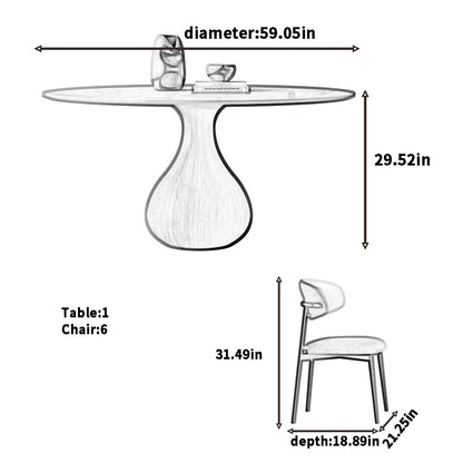 Round Sintered Stone Dining Table with Solid Wood Base