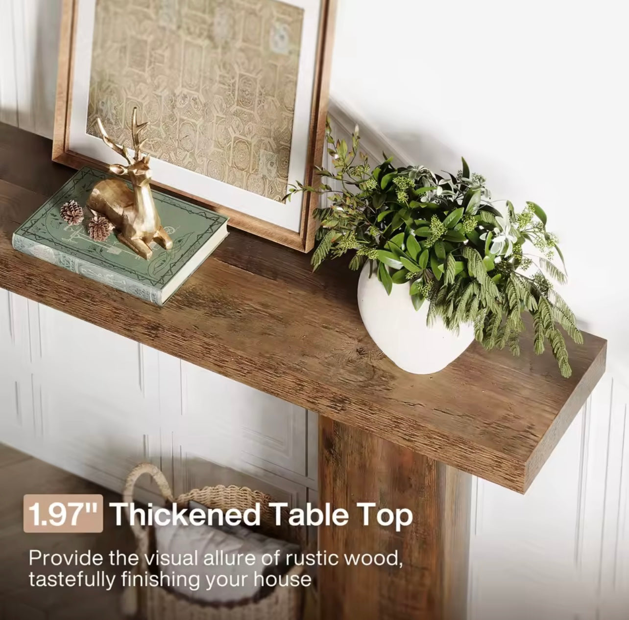 63” Farmhouse Console Table with Thick Wood Top