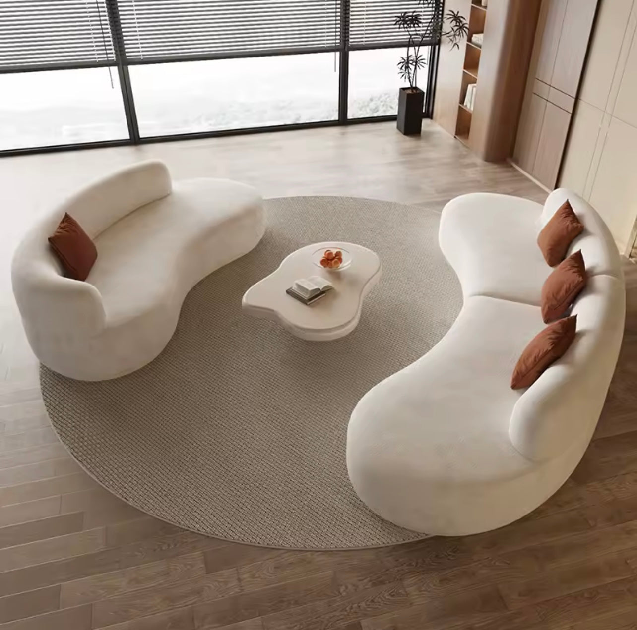 White Velvet Fabric Curved Modern Lounge Sofa