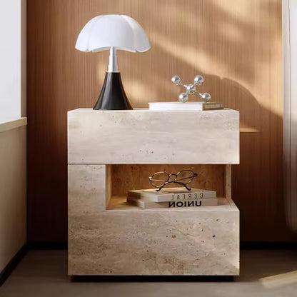 Minimalist Stone-Finish Bedside Table with Built-In Ambient Light