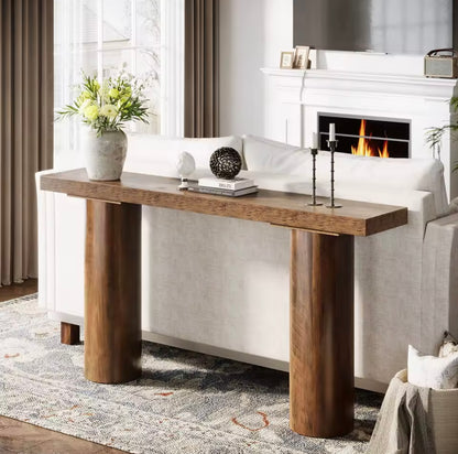 63” Farmhouse Console Table with Thick Wood Top