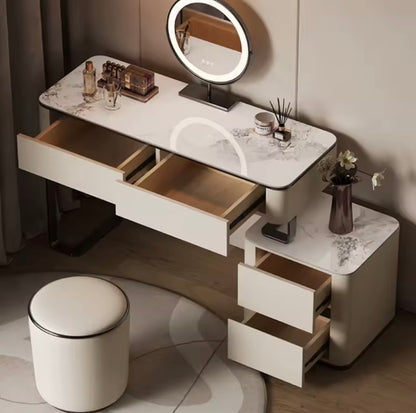 Beige Minimalist Vanity Table with Rock Slab Countertop