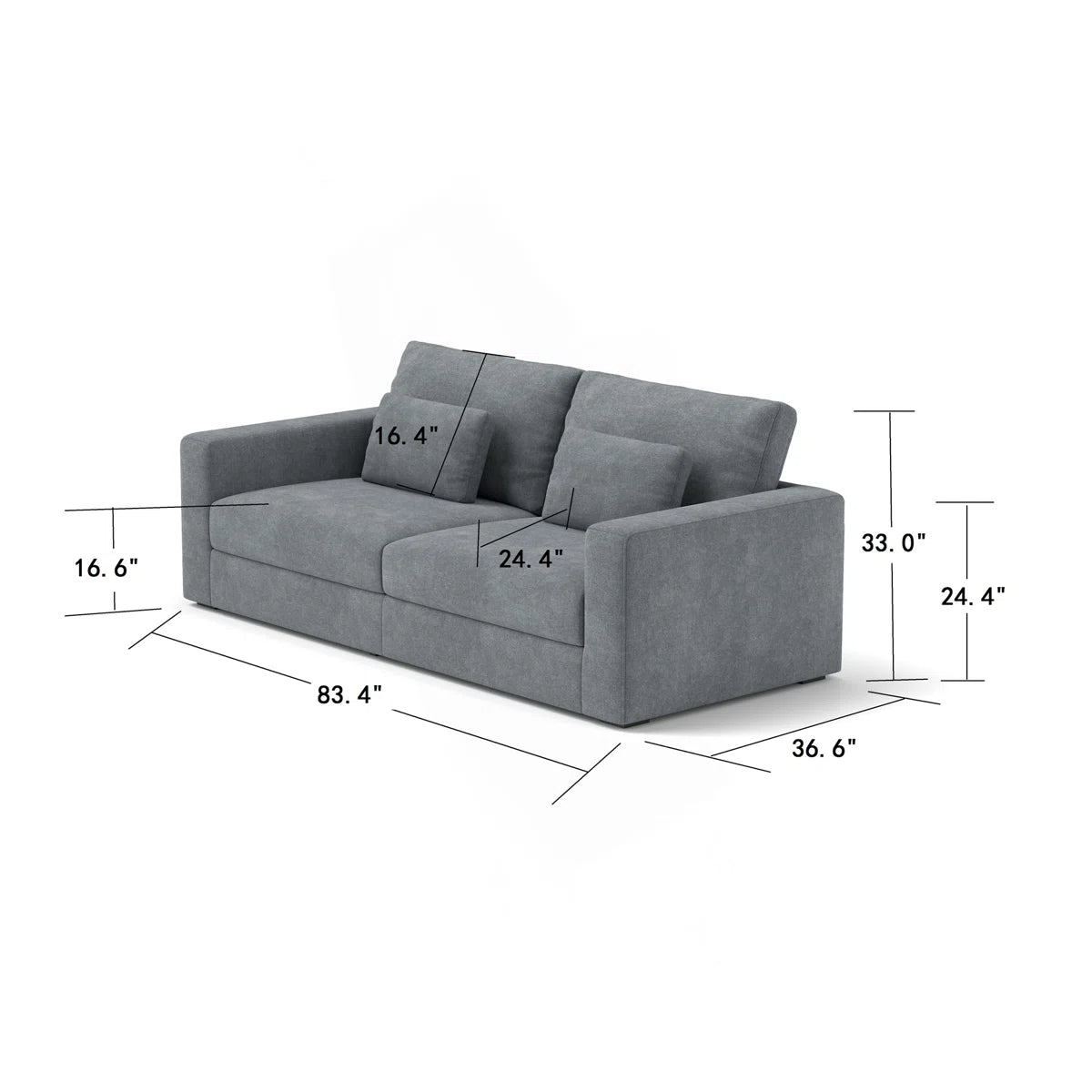 Gray-Teal 83" Modern 3 Seater Sofa with Detachable Cover