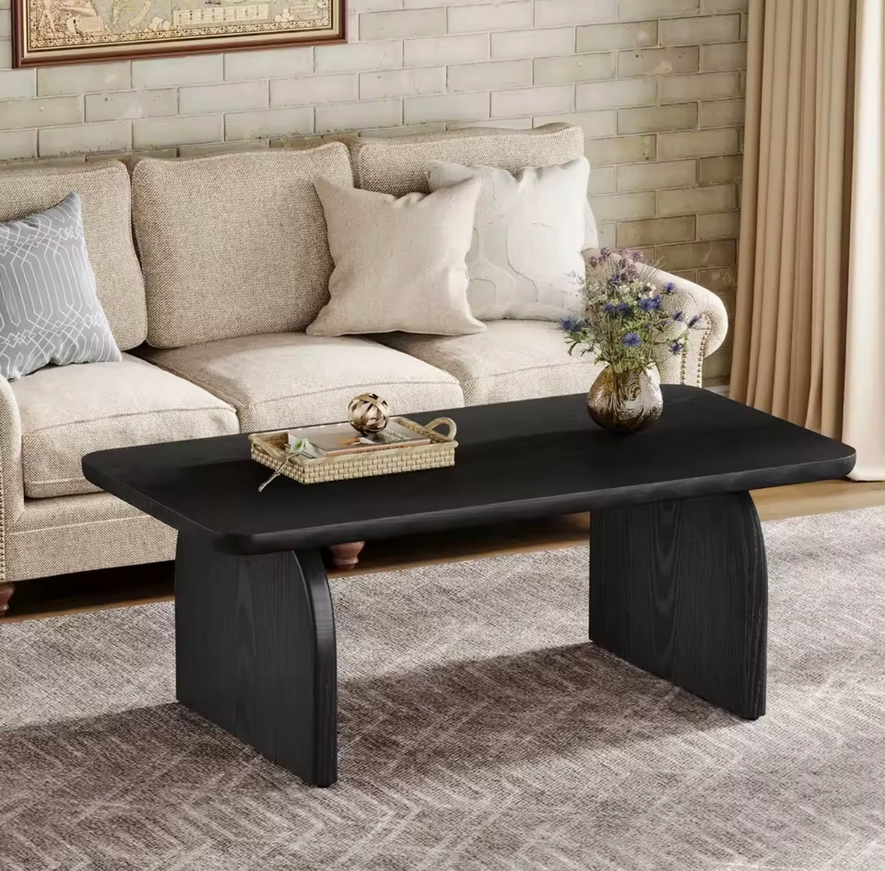 Farmhouse Rectangular Coffee Table, 47.24” Engineered Wood Center Table