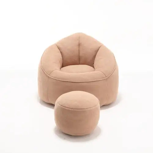 Tan Bean Bag Sofa Chair with Footrest