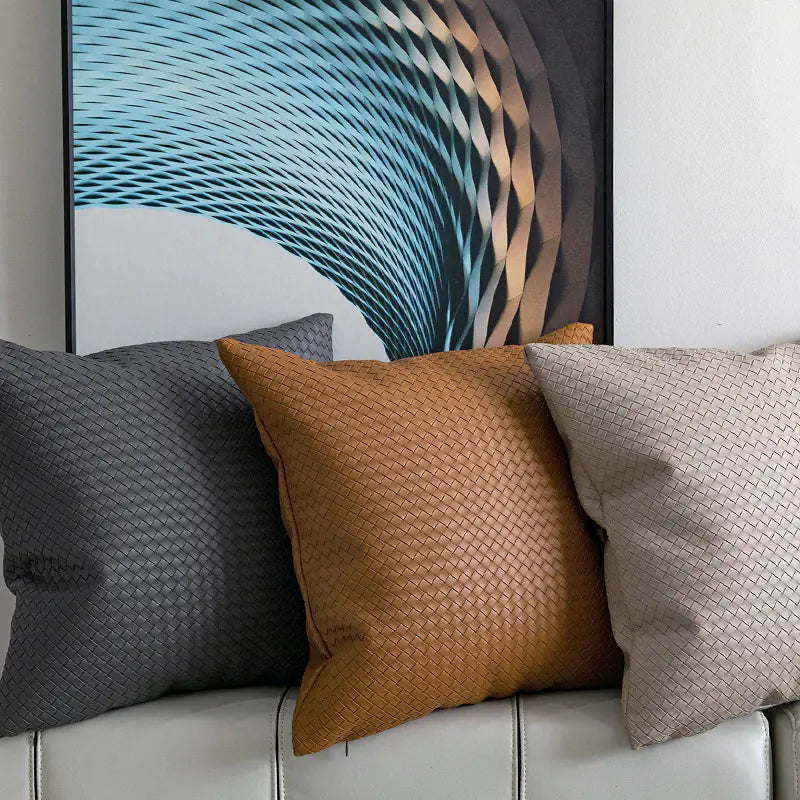 Woven Textured PU Leather Decorative Pillow Cover
