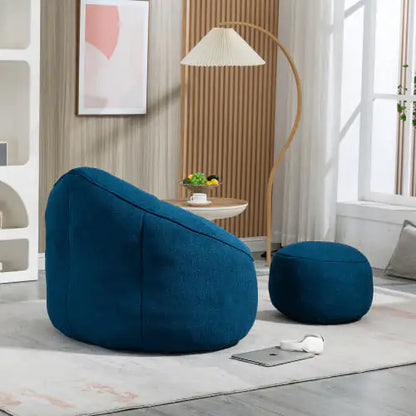 Blue Bean Bag Chair, Modern Single Sofa Chair with Footrest