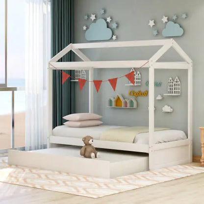 White House Bed for Kids Bedroom - Kids Bed with Trundle