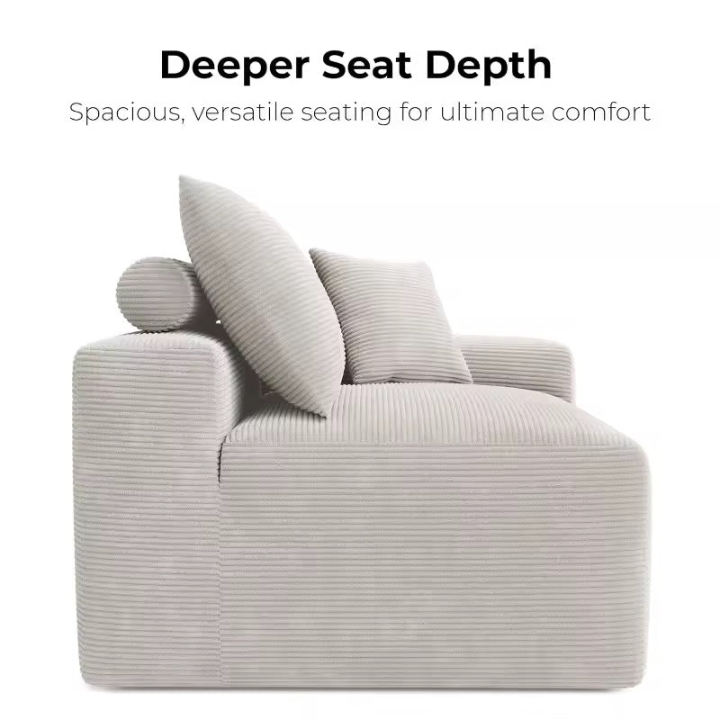 120” Modular L-Shaped Corduroy Sofa, Oversized Greige 3-Seater
